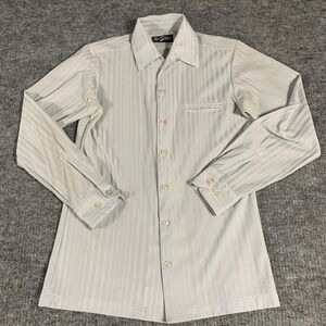 Vintage Alan Stuart Shirt Mens S‎ Gray Striped Long Sleeve Button Up 80s Retro
